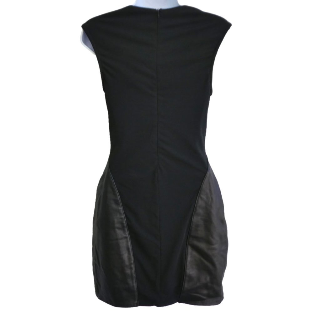 Sky Brand Bodycon LeaTHeR Trim Dress Square Neck Stretchy Chic Dark USA S - Picture 3 of 6